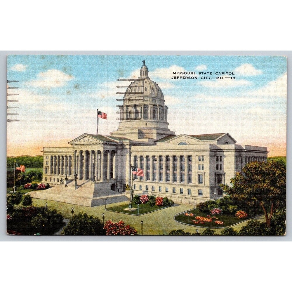 Vtg 1950 Missouri State Capitol Jefferson City MO Linen Postcard Joplin Postmark